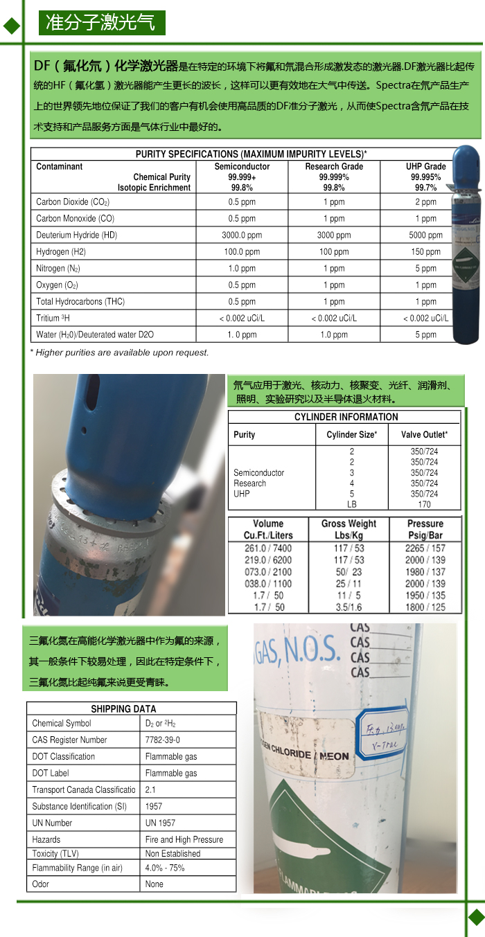 氟化氘激光混合气 DF激光混合气